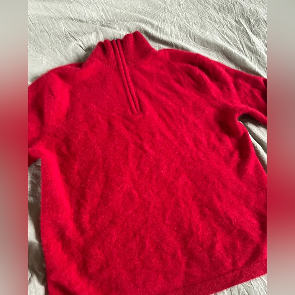 Target Unisex Bold Red Cashmere Quarter Zip Sweater - Picture 2 of 7